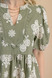 Eloise Scallop-Hem Puff Sleeve Dress