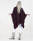 Shadow Plaid Knit Ruana Wrap- Maroon