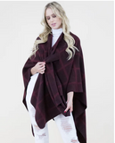 Shadow Plaid Knit Ruana Wrap- Maroon