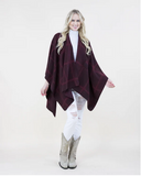 Shadow Plaid Knit Ruana Wrap- Maroon
