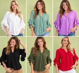 Flirt With It 3/4 Ruffle Sleeve Top