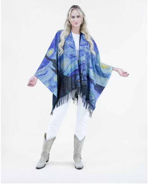 The Starry Night Ruana Wrap- Black