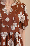 Eloise Scallop-Hem Puff Sleeve Dress