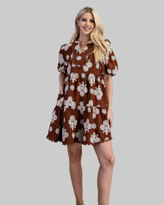 Eloise Scallop-Hem Puff Sleeve Dress