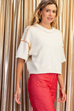 Contrast Blanket Stitch Short Sleeve Sweater