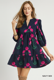Corinne Bright Blossom Ruffle Midi Dress - Navy