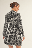 Floral Print Ruffle Collar Belted Tiered Mini Dress