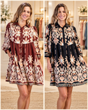 Paisley Border Print Button-Down Dress