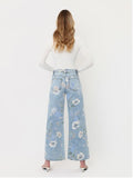 Cheryl Floral Wide Leg Jeans- Light Wash