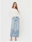 Cheryl Floral Wide Leg Jeans- Light Wash
