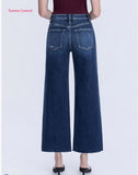 Tummy Control Wide Leg Crop Jeans- Dark Wash