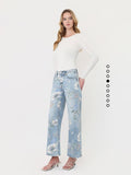 Cheryl Floral Wide Leg Jeans- Light Wash