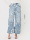 Cheryl Floral Wide Leg Jeans- Light Wash