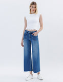 Patched Pocket Wide Leg Raw Hem Denim