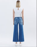 Patched Pocket Wide Leg Raw Hem Denim