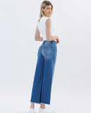Patched Pocket Wide Leg Raw Hem Denim
