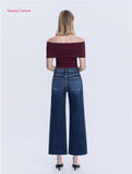 Tummy Control Wide Leg Crop Jeans- Dark Wash