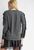 Sloane Soft Ruffle Sleeve Tee Top- Gray