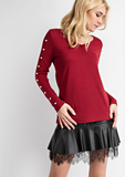 Scarlett Pearl Sleeve Top- Cranberry