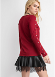 Scarlett Pearl Sleeve Top- Cranberry