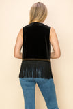 Velvet Fringe Vest With Paisley Studs - Black