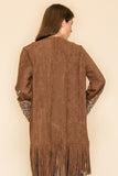 Embroidered Lapel and Sleeve Suede Cardigan - Brown