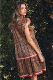 Wild Charm Stripe Trim Ruffle Dress – Leopard