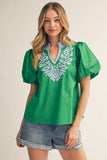 Bristol Boho Applique Puff Sleeve Top