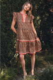 Wild Charm Stripe Trim Ruffle Dress – Leopard