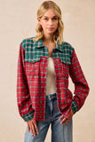 Holly Tartan Flannel Charm Shacket - Red/Green