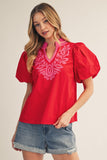 Bristol Boho Applique Puff Sleeve Top