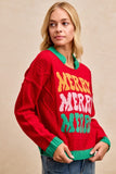 Holly “Merry Merry Merry” Sweater – Festive Red Mix