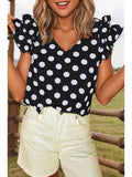 Polka Dot Ruffled Sleeve V Neck Blouse