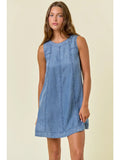 Coastal Drift Denim Shift Dress- Blue