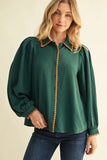 Stitch of Charm Contrast Trim Button Front Blouse