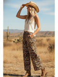 Wide Leg Flowy Woven Pants - Leopard