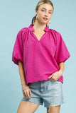Bubbled Sleeved Solid Seersucker Top