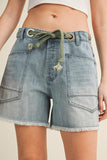 Sage Rope Tie Denim Shorts- Blue