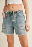Sage Rope Tie Denim Shorts- Blue