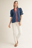 Harbor Stripe Puff Sleeve Top - Denim