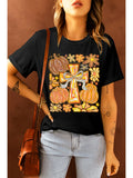 Fall Pumpkin & Cross Graphic Tee - Black