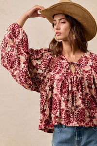 Balloon Sleeve Chandelier Print Blouse