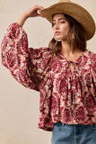 Balloon Sleeve Chandelier Print Blouse