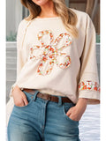 Flower Patch Exposed Seam Wide Sleeve Loose Sweater Top