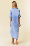 Santorini Roll-Sleeve Midi Shirt Dress