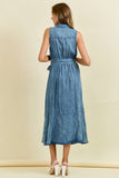 Tencil Button-Front Tie Waist Midi Dress w/Ruffle