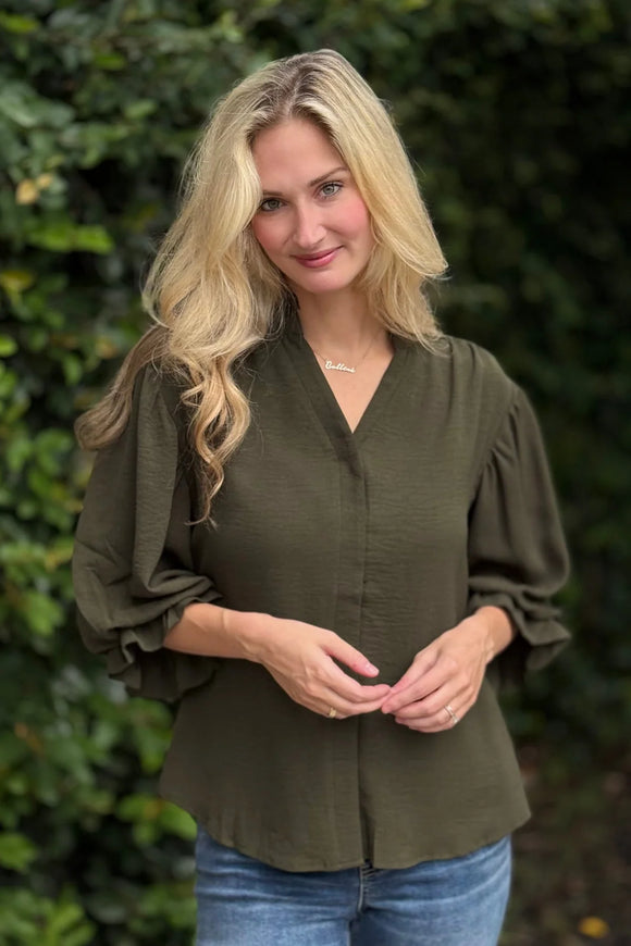 Gathered Balloon 3/4 Sleeve Blouse