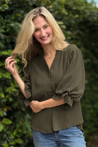 Gathered Balloon 3/4 Sleeve Blouse