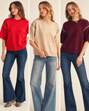 Contrast Whipstitch Short Sleeve Sweater