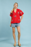 Floral Embroidered Balloon Sleeve Blouse